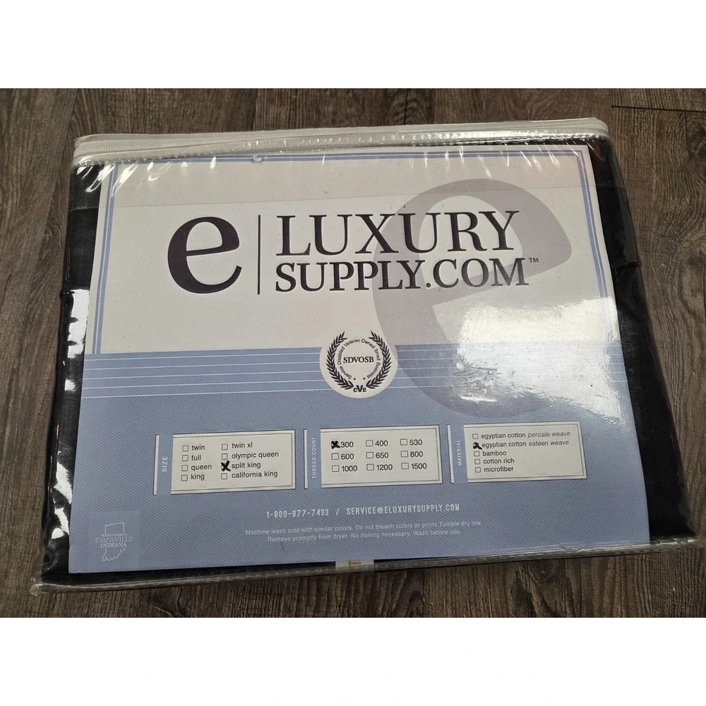 eLuxury 100% Egyptian Cotton Sheet Set 300TC Sateen Weave Black Split King Size